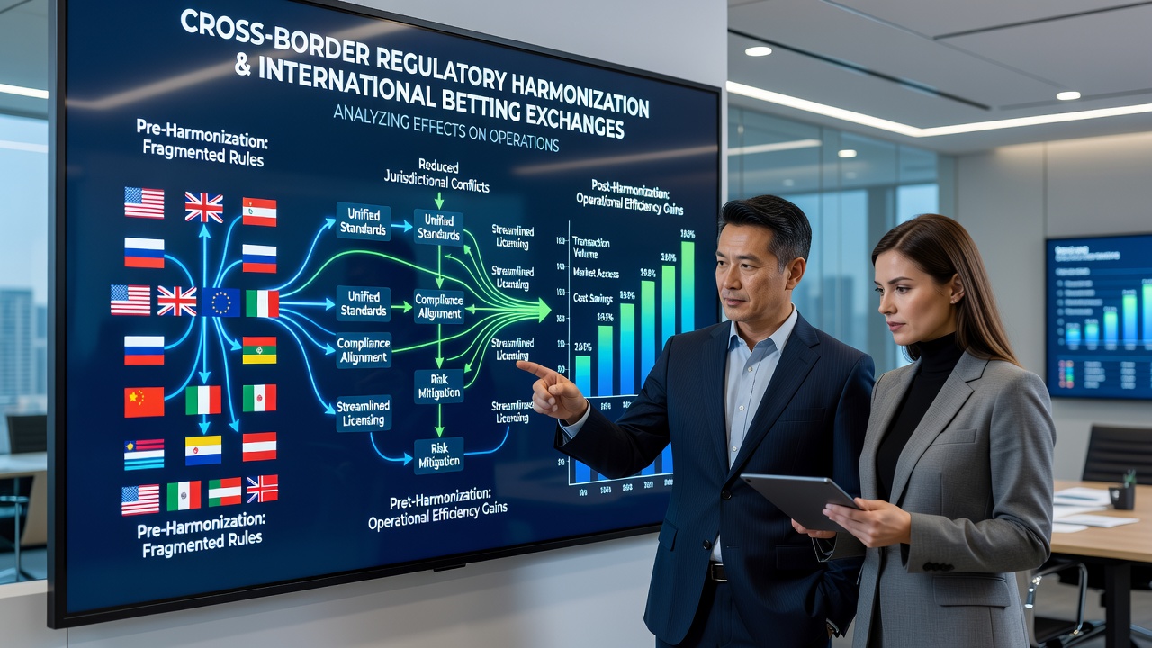 Data visualization of regulatory impact metrics on betting exchange liquidity and user access patterns