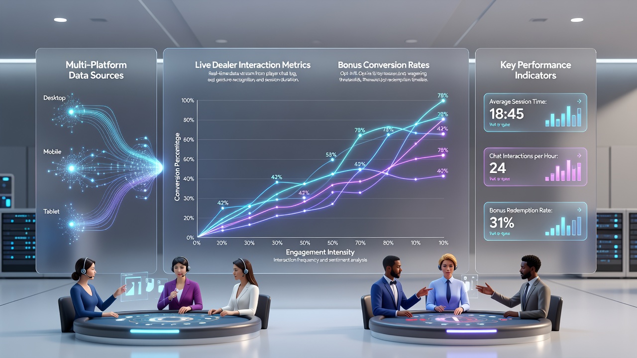 Analytics dashboard displaying correlation graphs between live dealer chat frequency and bonus conversion rates
