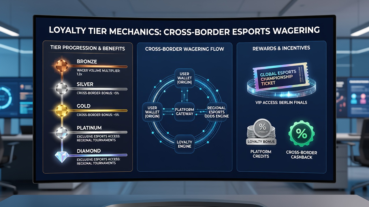 Infographic illustrating loyalty tier benefits and point conversion rates in esports wagering