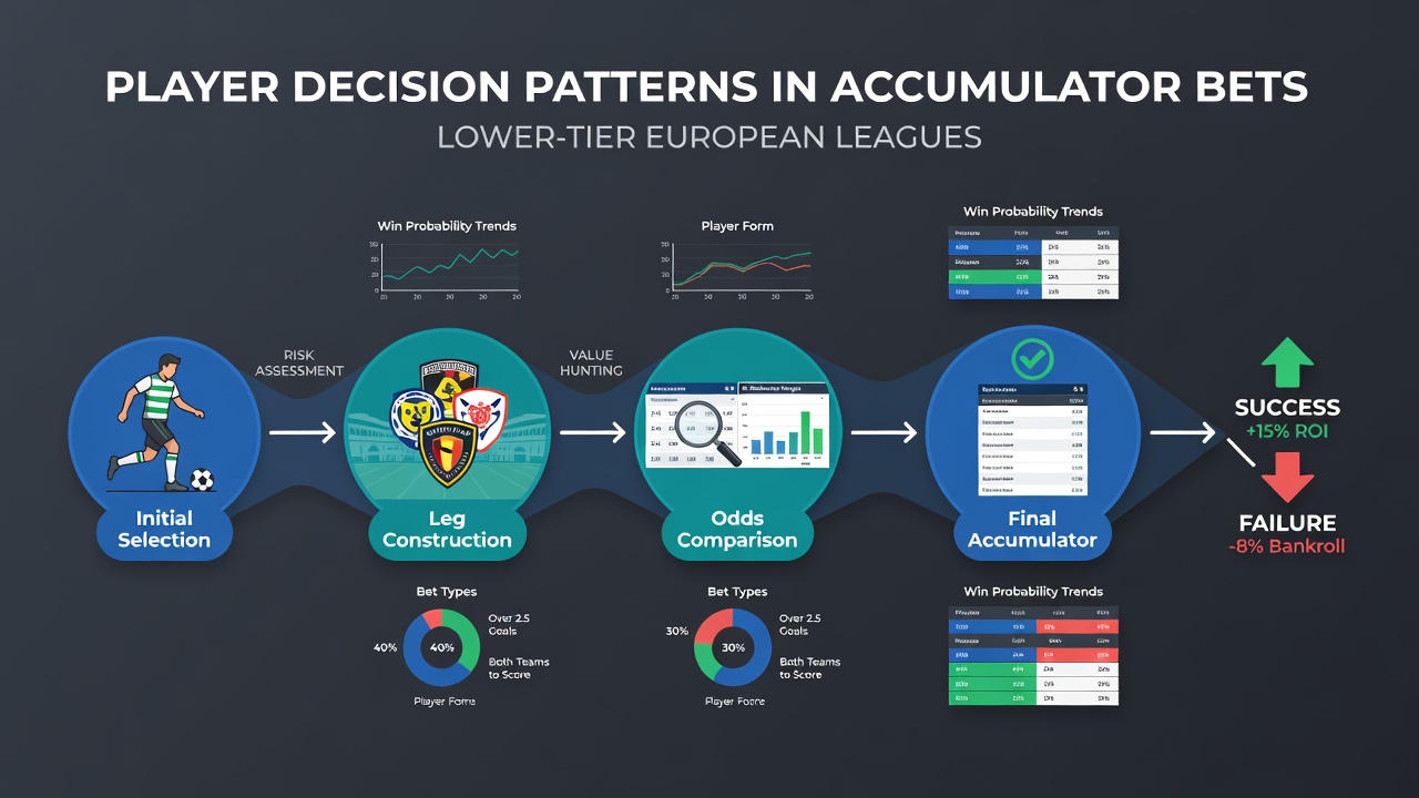 Bettors reviewing accumulator selections for lower-tier European soccer matches on a digital platform