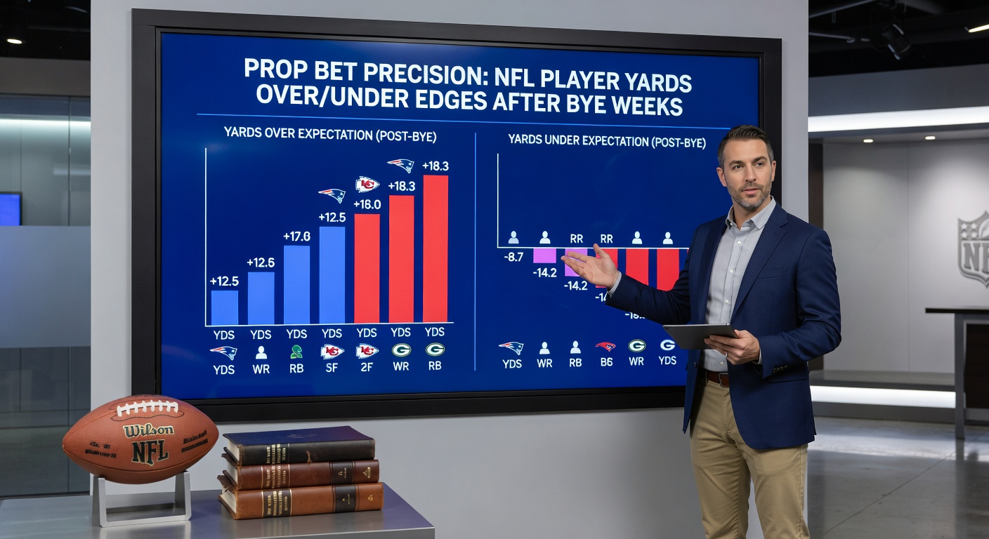 NFL running back bursting through defense post-bye week, highlighting yards gained in prop bet scenarios