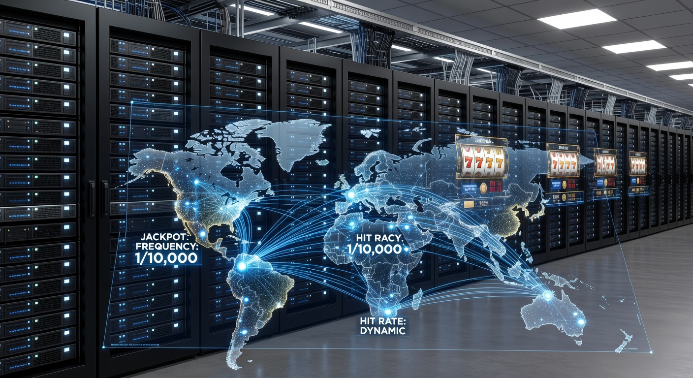 Data center operations room monitoring real-time connections for slot jackpot systems