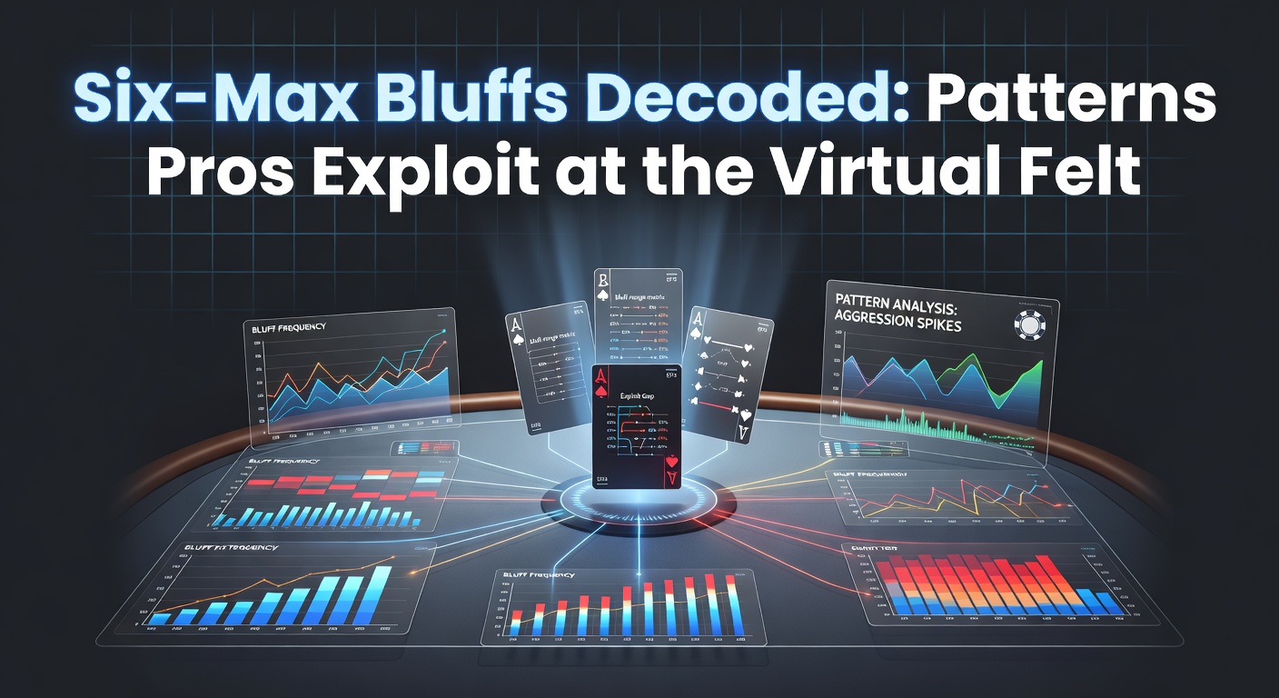 Professional poker players at virtual six-max tables, analyzing opponent betting patterns on screens filled with HUD stats