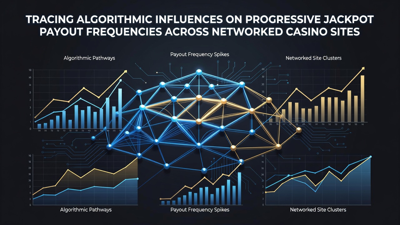Diagram showing networked casino sites connected through central algorithms that manage progressive jackpot pools and payout triggers